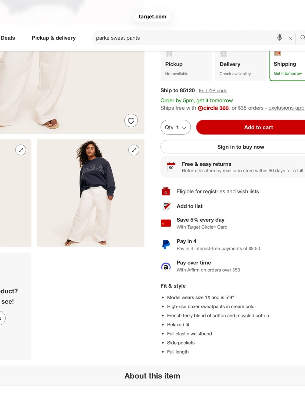 Women's High-Rise Boxer Sweatpants - Parke x Target Cream XXL New $40 - Picture 3 of 7